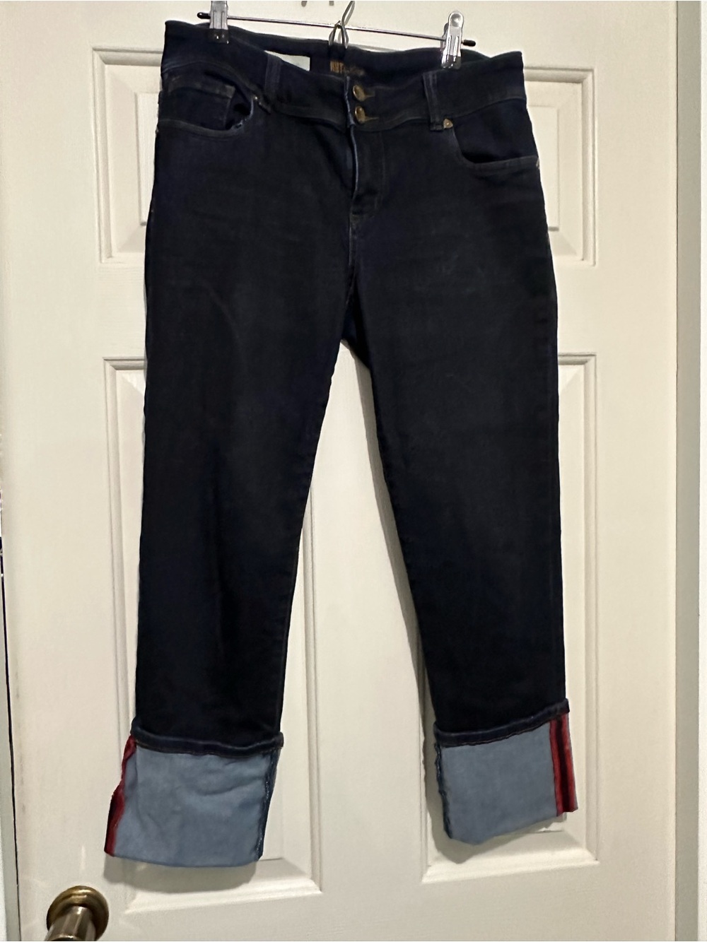 Kut from the Kloth Dark Blue Cropped Jeans with Red Cuff